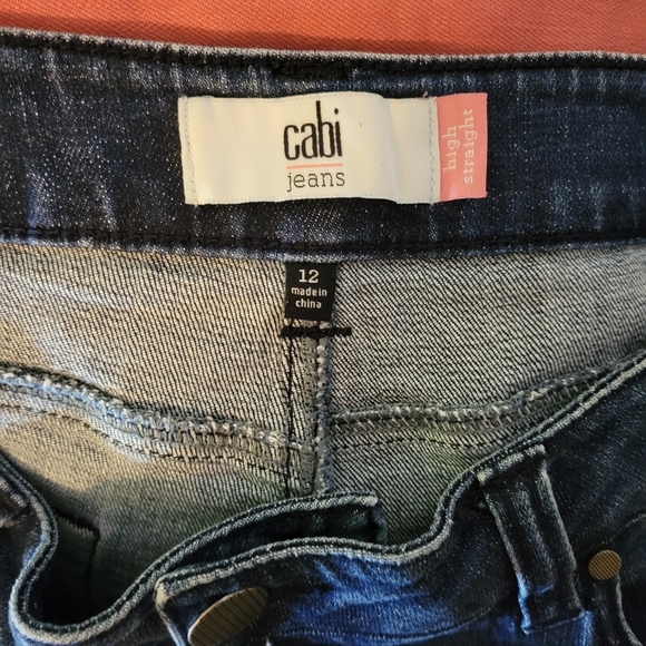 CAbi Woen's Dark Blue High Straight Jeans. Size 12 - Picture 4 of 5